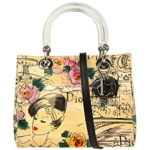 Christian Dior Beige Canvas Lady Dior 2way Handbag 01-RU-0035 166085